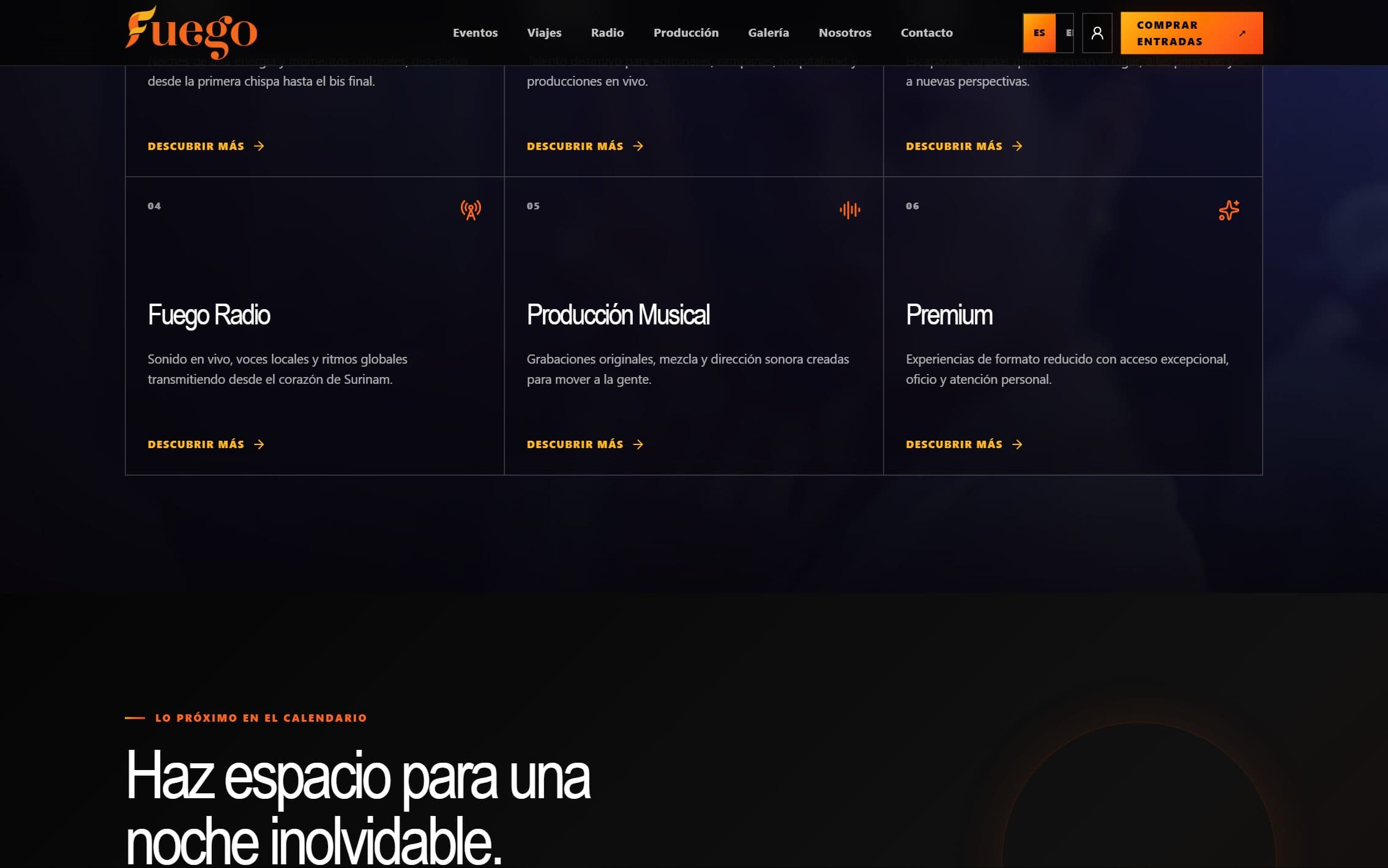 Fuego Events website detail